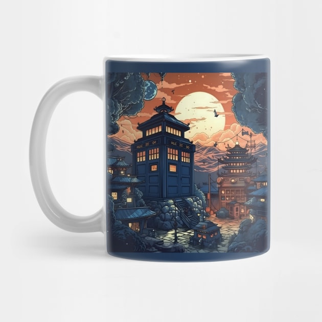 Illustration of realistic blue tardis in Japan on sunset by KOTYA